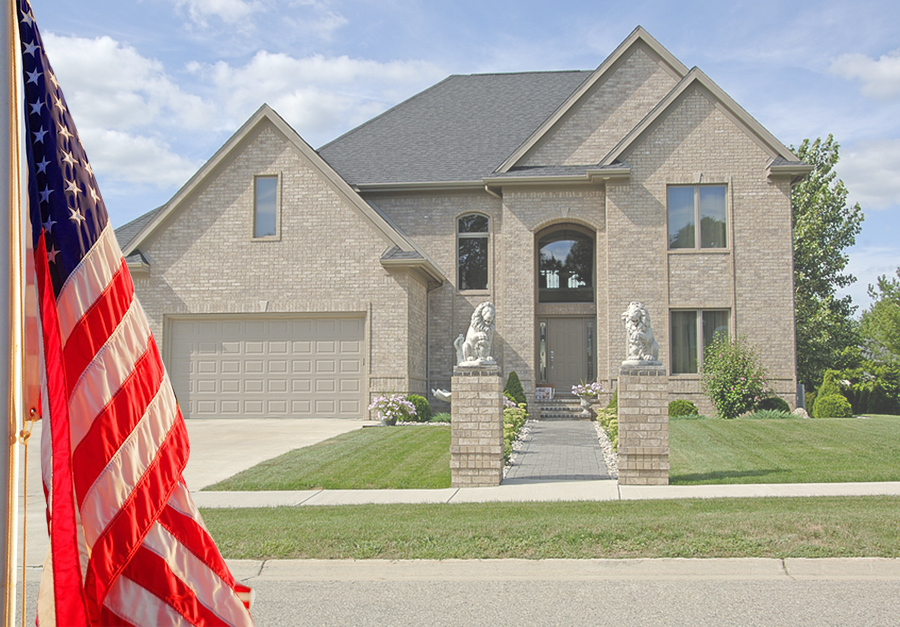 House with American flag.